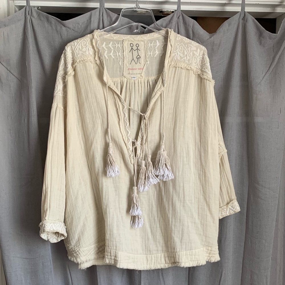 Johnny Was oversized embroidered tunic w tassels